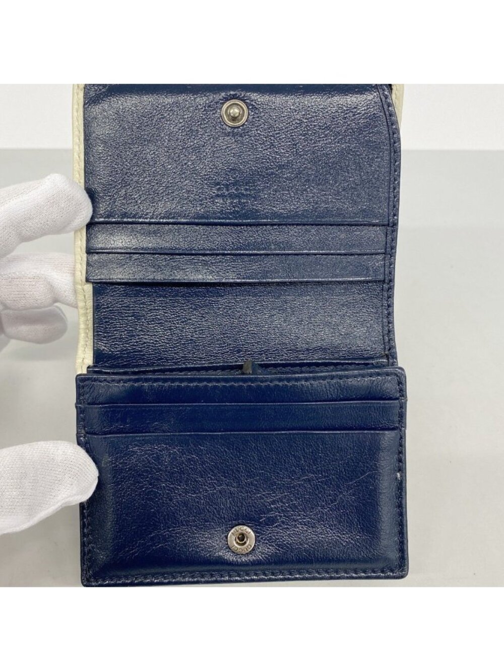 Gucci Wallet GG Marmont Leather Navy White Silver - Picture 3 of 8